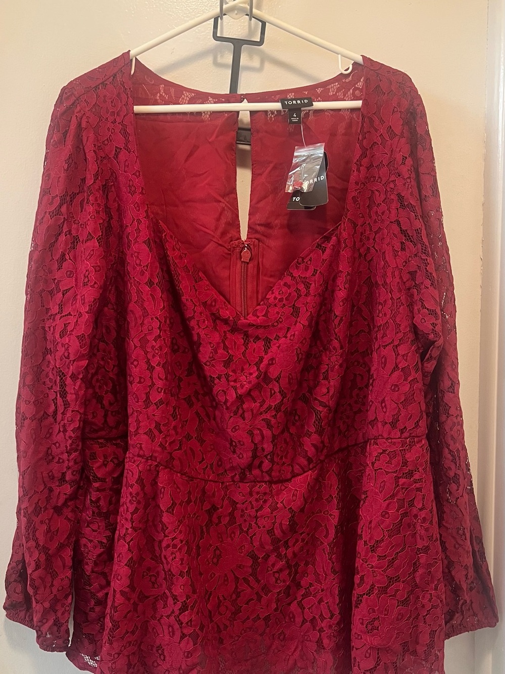 torrid Crimson Lace Long-Sleeve Peplum Dress